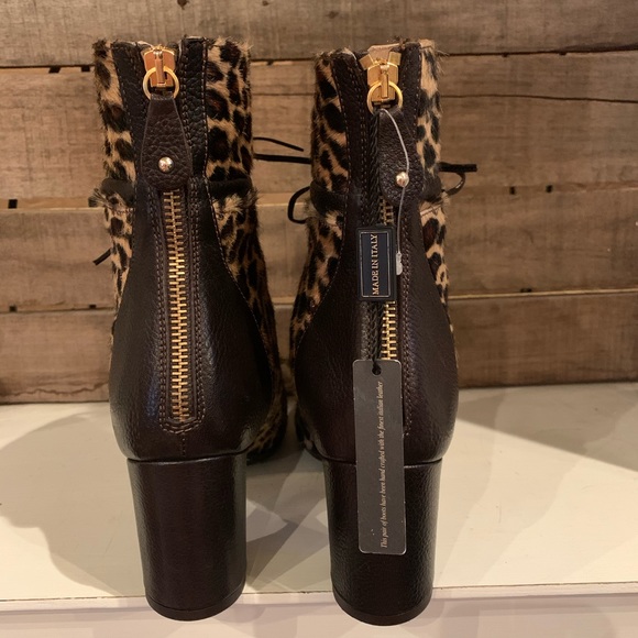 NWT Napoleoni Calf Hair Leopard Heeled Booties - Picture 7 of 14